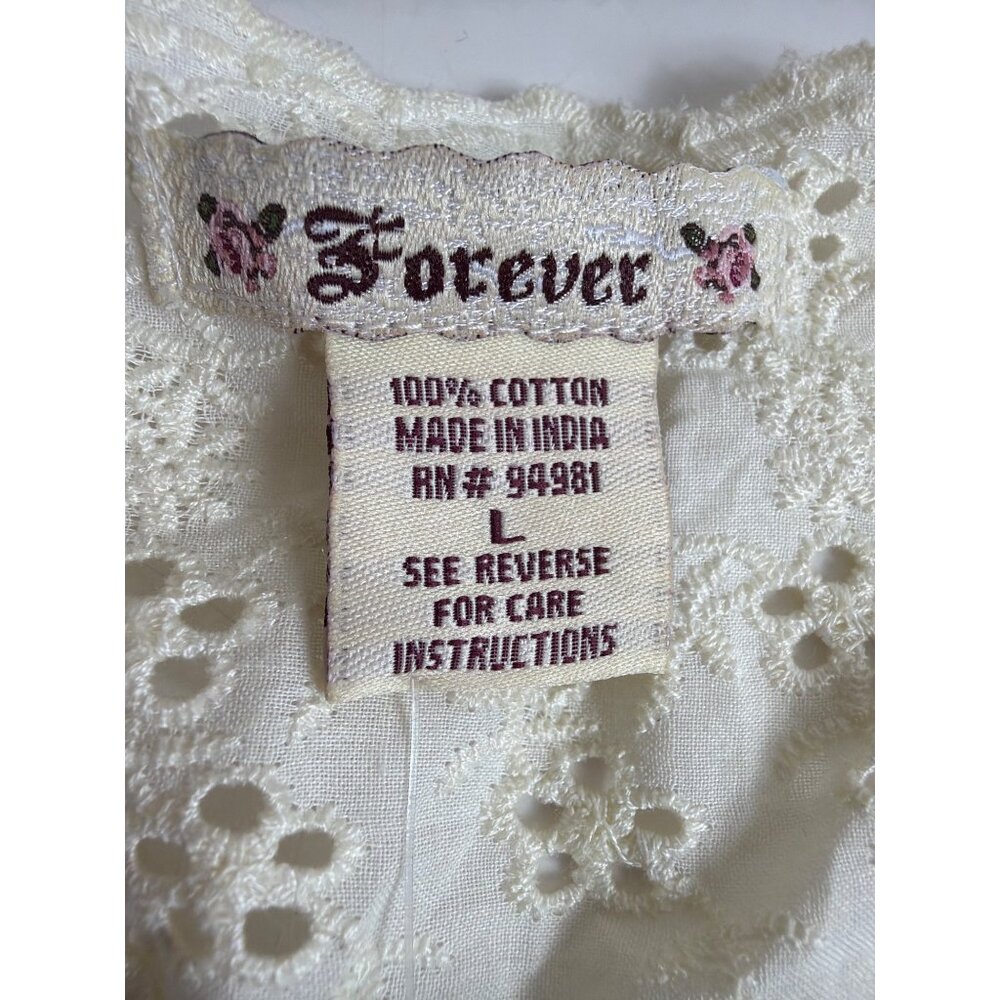 NWT Forever 21 Cottagecore Eyelet Lace Babydoll Dress Cream Cotton Size L - Picture 5 of 16